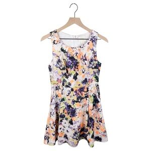 Maeve Anthropologie Neon Floral Printed Fit and Flare Dress Pebble Texture 4P